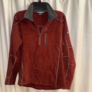 Kuhl Men's Quarter-Zip Fleece Pullover in Deep Red with Gray Trim